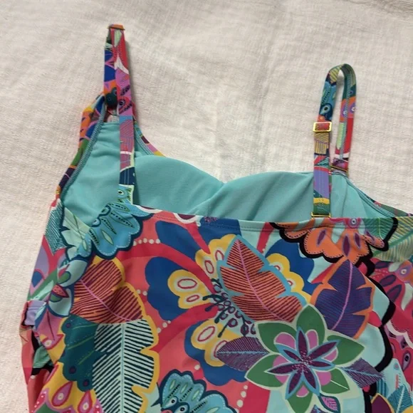 BLEU ROD BEATTIE one shoulder shirred swimsuit. One piece. floral size 12. - Picture 2 of 7